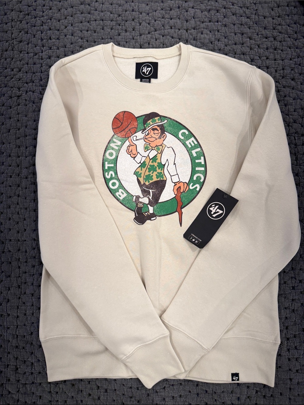 '47 Boston Celtics Cream Crewneck with Green and Brown Logo